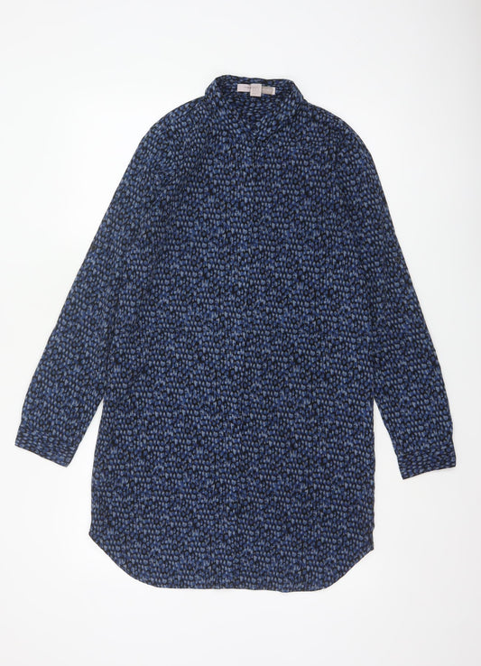 Forever 21 Women Blue Animal Print Long Sleeve Tunic Shirt S