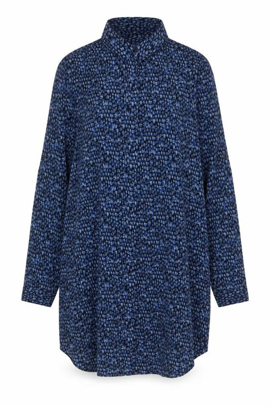 Front view of Forever 21 Women Blue Animal Print Long Sleeve Tunic Shirt S