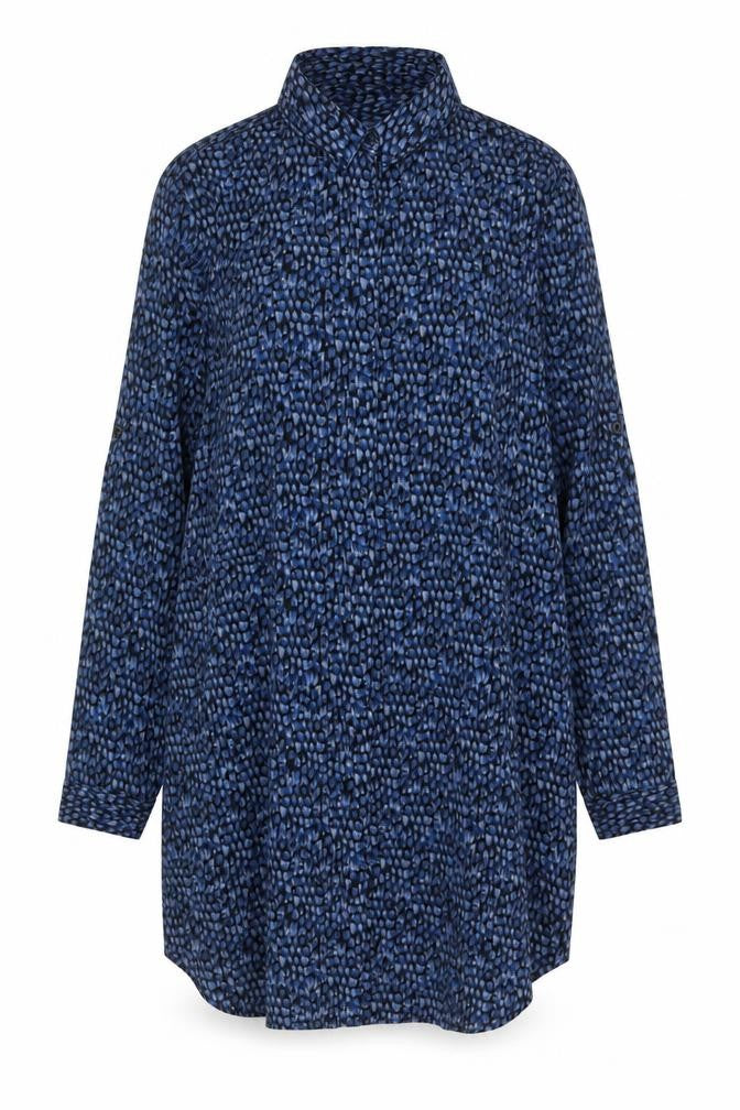 Forever 21 Women Blue Animal Print Long Sleeve Tunic Shirt S