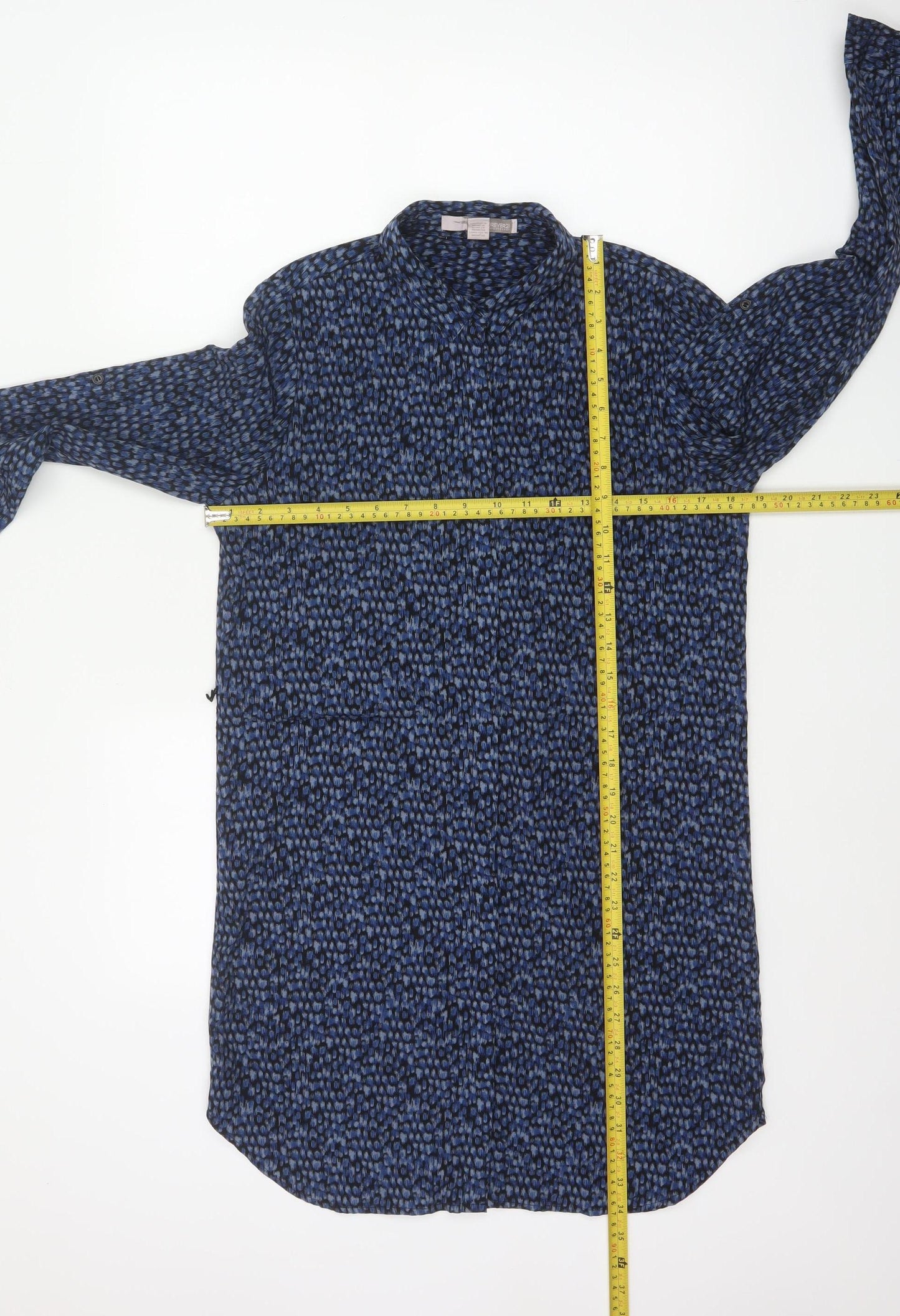 Forever 21 Women Blue Animal Print Long Sleeve Tunic Shirt S