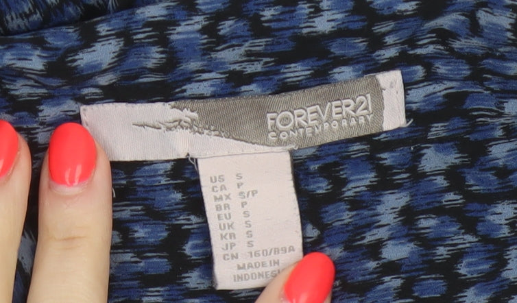 Forever 21 Women Blue Animal Print Long Sleeve Tunic Shirt S
