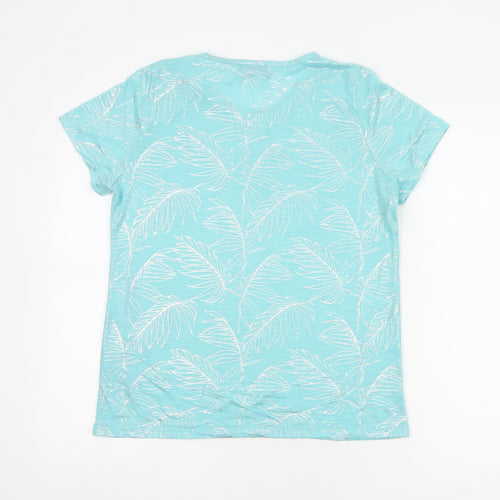 Anna Rose Women Blue M Tropical Leaf Jersey T-Shirt Scoop Neck