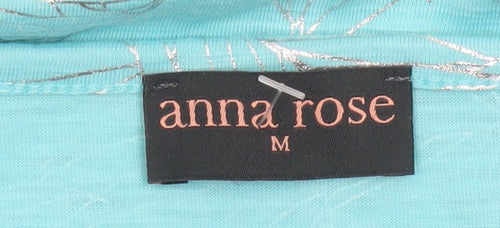 Anna Rose Women Blue M Tropical Leaf Jersey T-Shirt Scoop Neck
