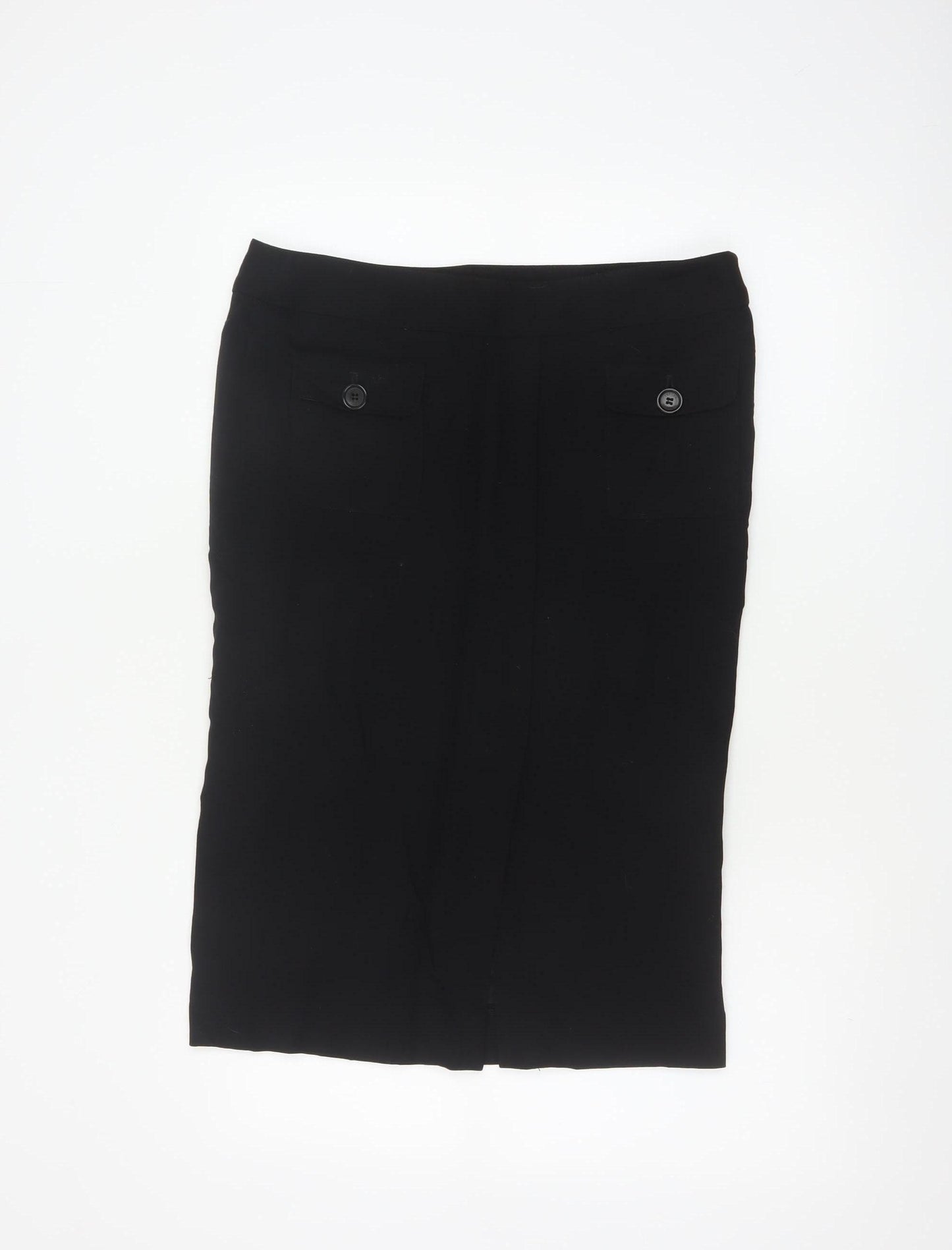 Jaeger Women Black UK 14 Wool Blend Knee Length Pencil Skirt Buttons