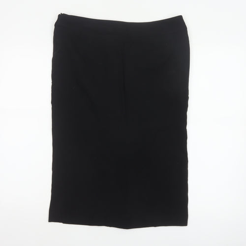 Jaeger Women Black UK 14 Wool Blend Knee Length Pencil Skirt Buttons