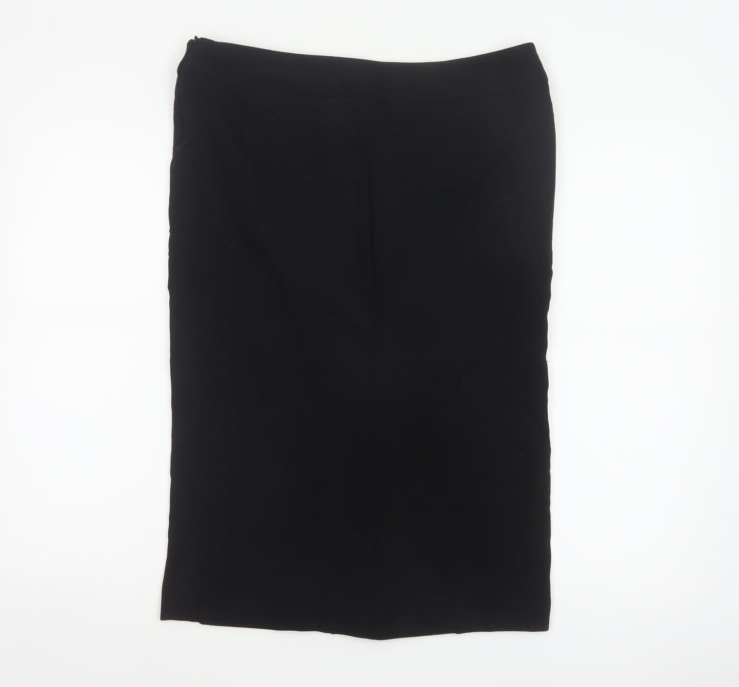 Jaeger Women Black UK 14 Wool Blend Knee Length Pencil Skirt Buttons
