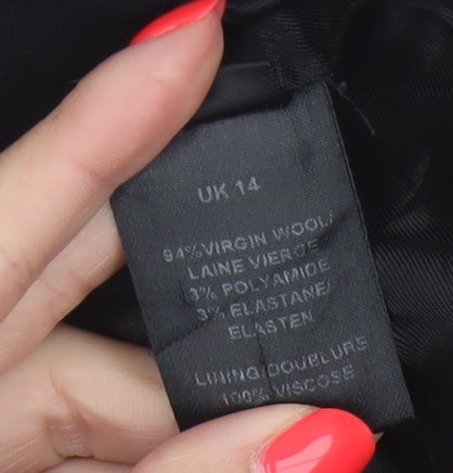 Jaeger Women Black UK 14 Wool Blend Knee Length Pencil Skirt Buttons