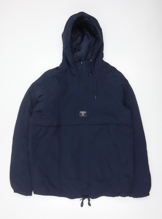 Lambretta Men’s Blue XL Padded Hooded 1/4 Zip Anorak Jacket