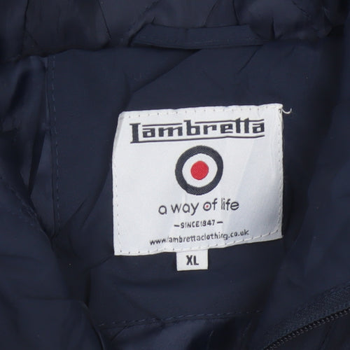 Lambretta Men’s Blue XL Padded Hooded 1/4 Zip Anorak Jacket