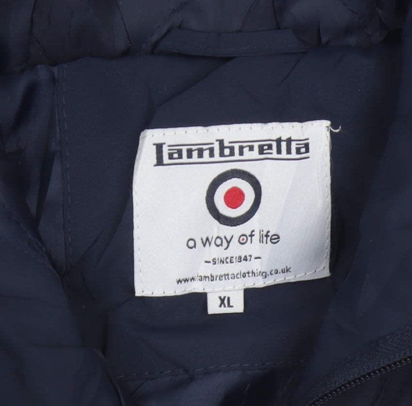 Lambretta Men’s Blue XL Padded Hooded 1/4 Zip Anorak Jacket
