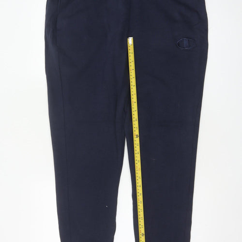 Champion Men's Navy L Logo Fleece Jogger Sweatpants Elastic Waist