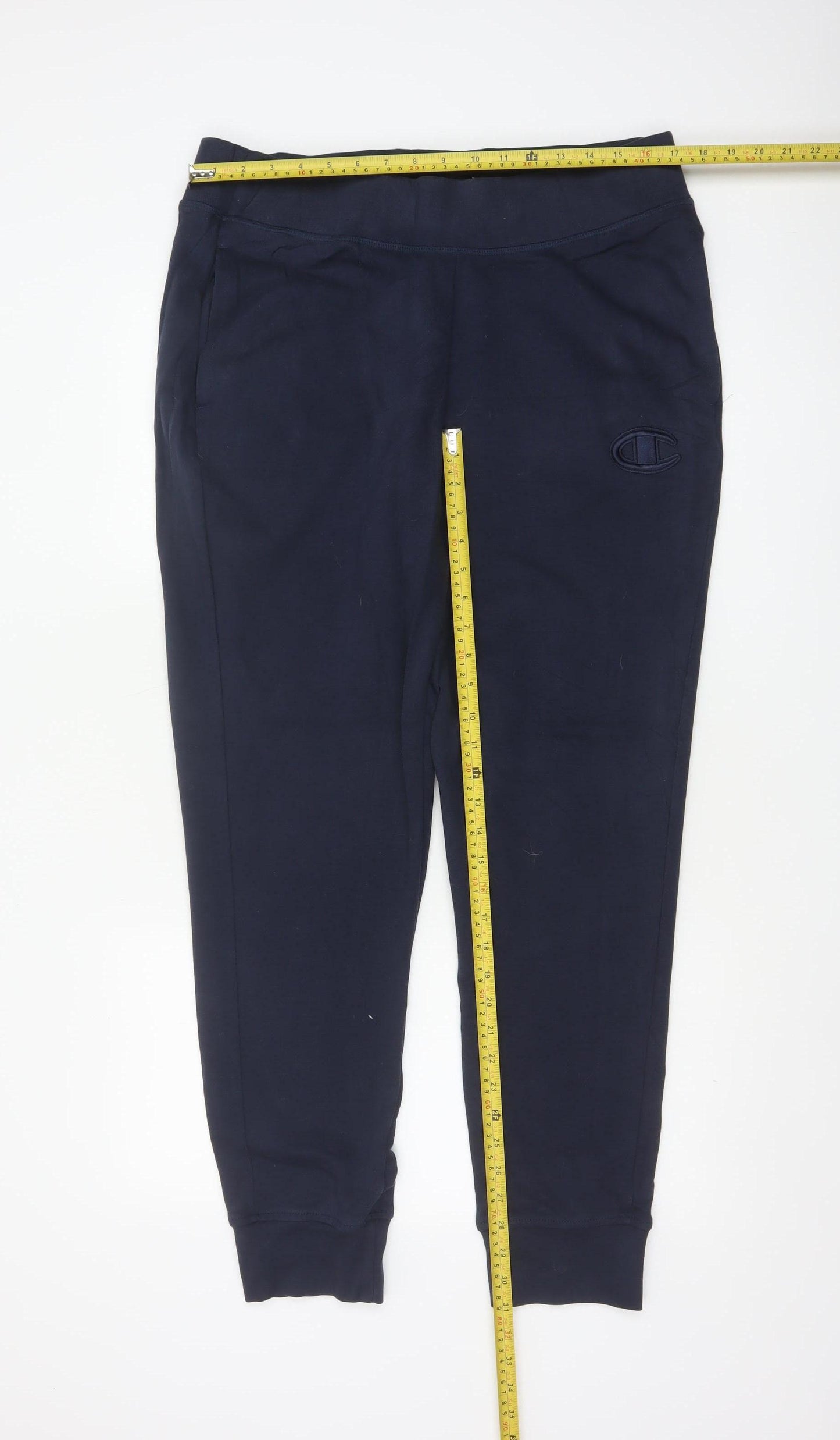 Champion Men's Navy L Logo Fleece Jogger Sweatpants Elastic Waist