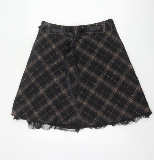 Vila Clothes Women’s Black Plaid Wool Blend Flare Skirt Size L