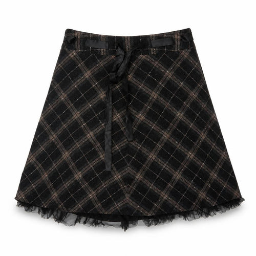 Vila Clothes Women’s Black Plaid Wool Blend Flare Skirt Size L