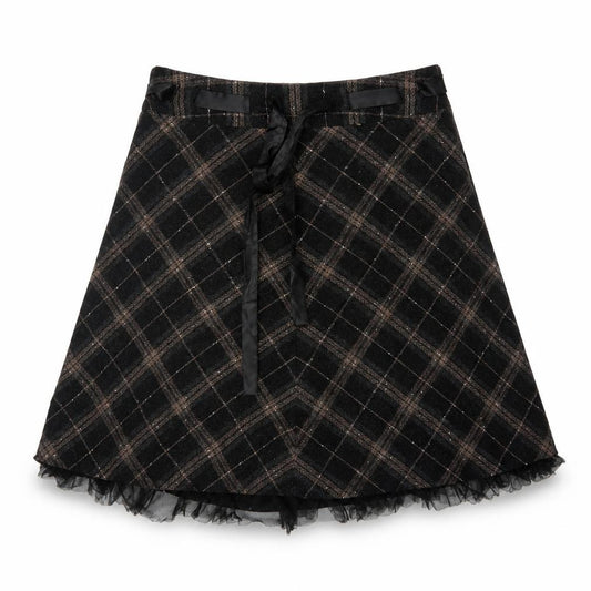Vila Clothes Women’s Black Plaid Wool Blend Flare Skirt Size L