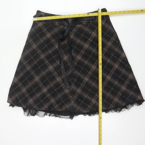 Vila Clothes Women’s Black Plaid Wool Blend Flare Skirt Size L