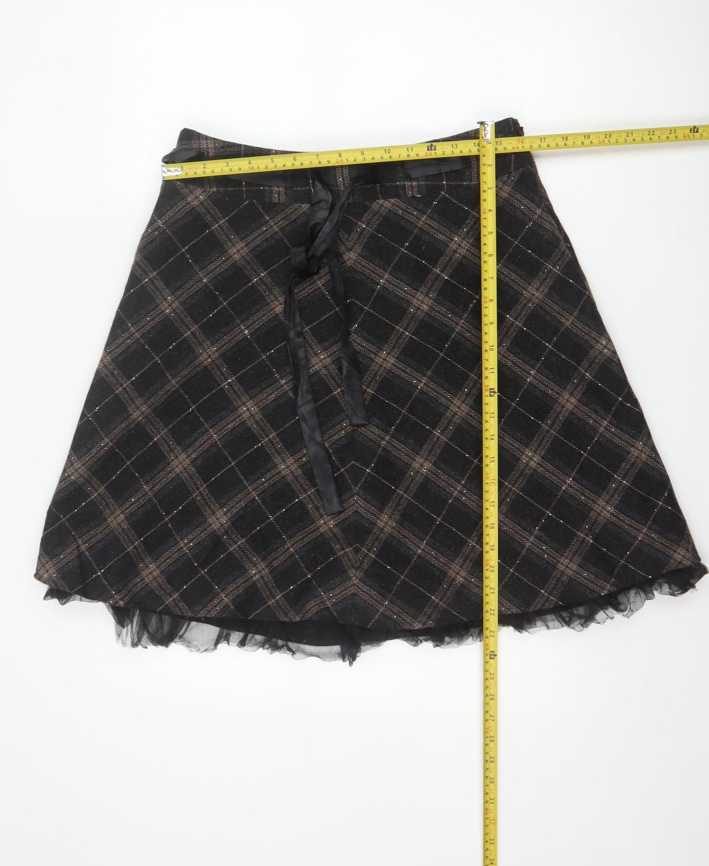 Vila Clothes Women’s Black Plaid Wool Blend Flare Skirt Size L
