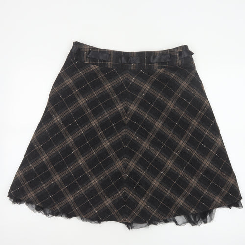 Vila Clothes Women’s Black Plaid Wool Blend Flare Skirt Size L