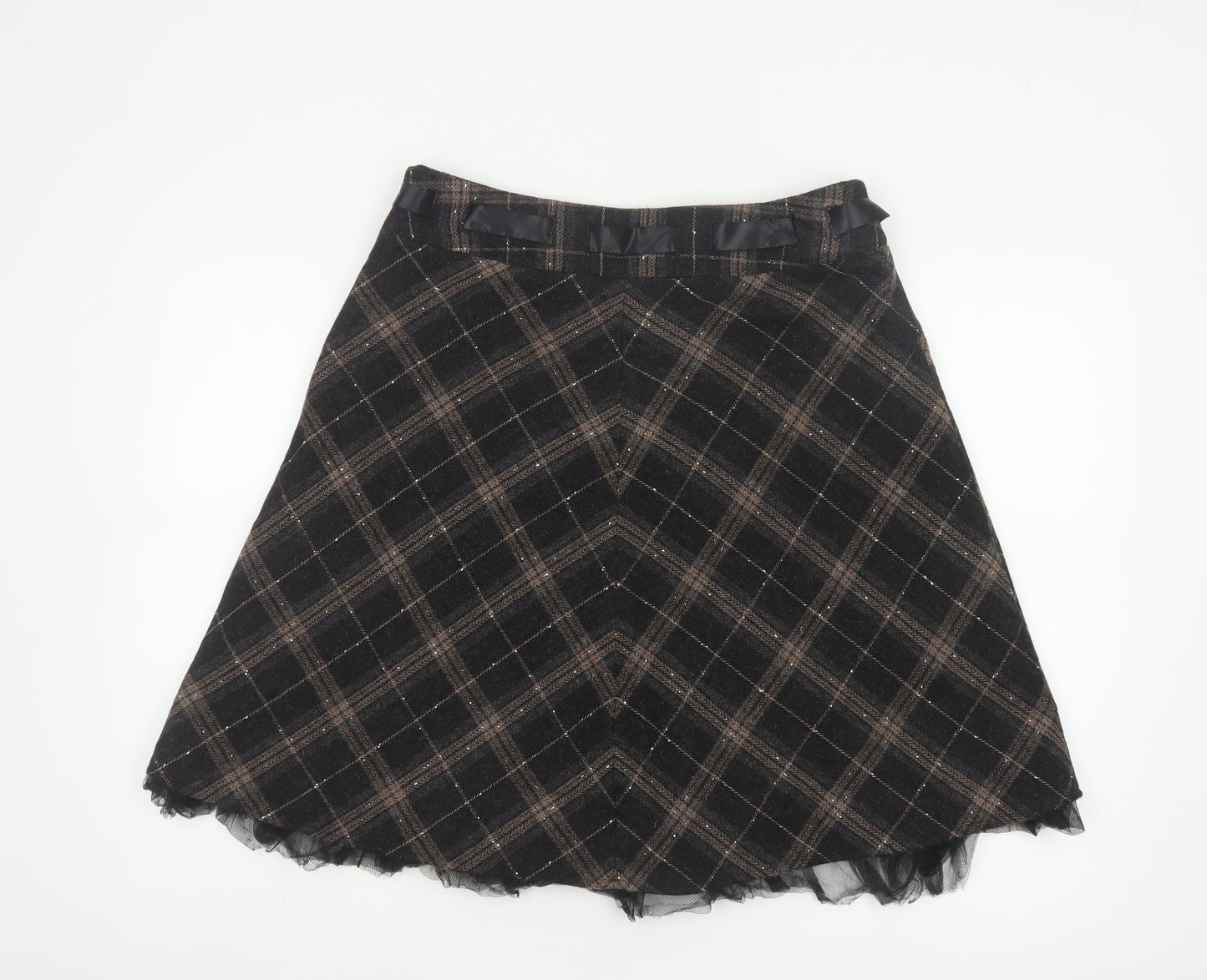 Vila Clothes Women’s Black Plaid Wool Blend Flare Skirt Size L