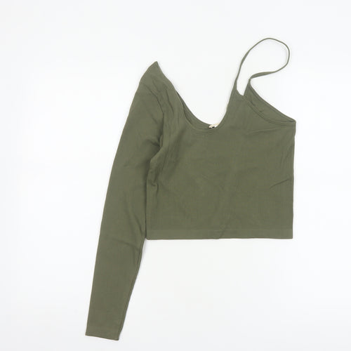 STR Women’s Green L Cropped Asymmetric Ribbed Long Sleeve Top