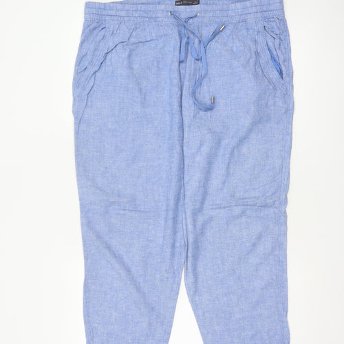Marks and Spencer Women Blue Linen Blend Jogger Trousers UK 18
