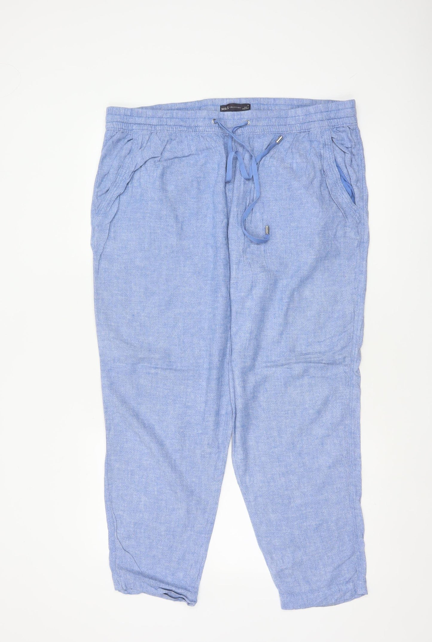 Marks and Spencer Women Blue Linen Blend Jogger Trousers UK 18
