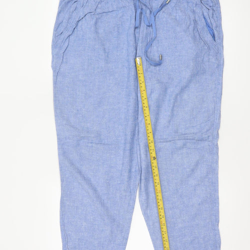 Marks and Spencer Women Blue Linen Blend Jogger Trousers UK 18