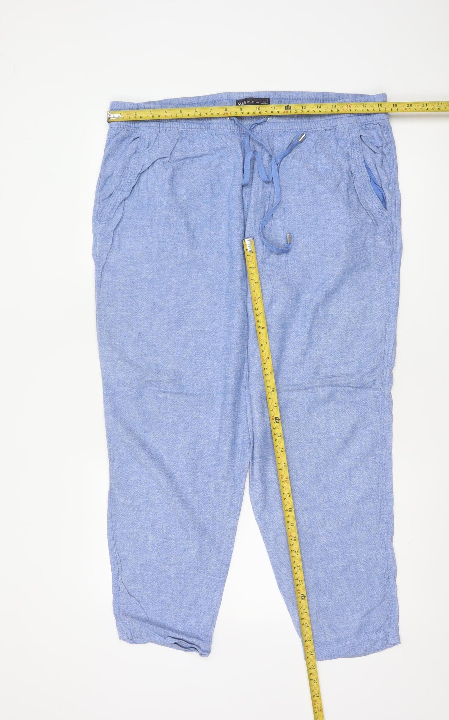 Marks and Spencer Women Blue Linen Blend Jogger Trousers UK 18
