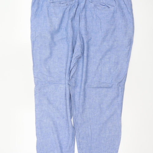 Marks and Spencer Women Blue Linen Blend Jogger Trousers UK 18