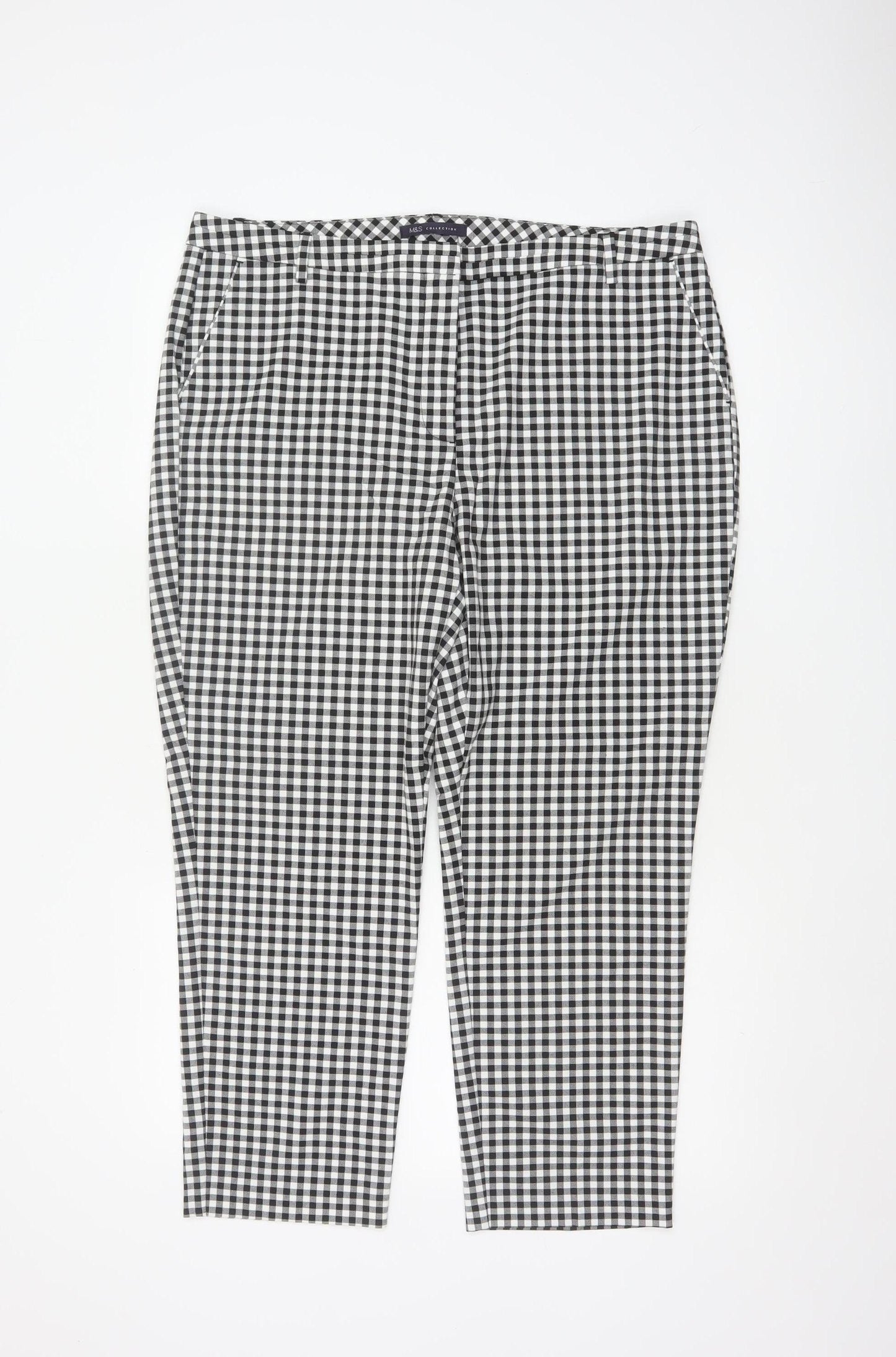 Marks & Spencer Women's Black White Gingham Tapered Trousers UK 16