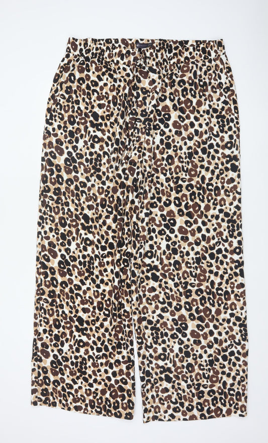Marks and Spencer Women Beige Leopard Print Wide-Leg Trousers UK 20 Long