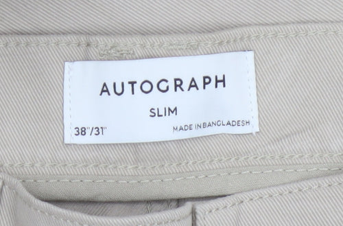 Marks & Spencer Autograph Men Beige 38 Slim Stretch Chino Trousers