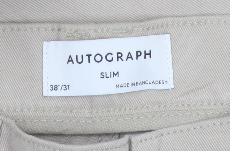 Marks & Spencer Autograph Men Beige 38 Slim Stretch Chino Trousers