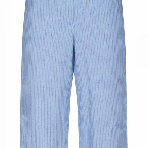 M&S Women’s Blue Striped Wide Leg High Rise Linen Trousers UK 22 Short