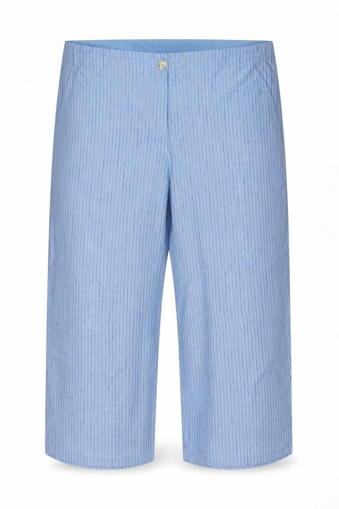 M&S Women’s Blue Striped Wide Leg High Rise Linen Trousers UK 22 Short
