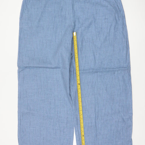 M&S Women’s Blue Striped Wide Leg High Rise Linen Trousers UK 22 Short