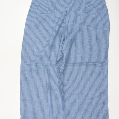 M&S Women’s Blue Striped Wide Leg High Rise Linen Trousers UK 22 Short