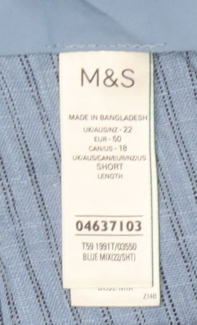 M&S Women’s Blue Striped Wide Leg High Rise Linen Trousers UK 22 Short