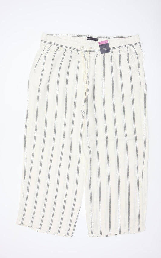 Marks & Spencer Women’s Ivory Stripe Wide Leg Trousers UK 22 Short
