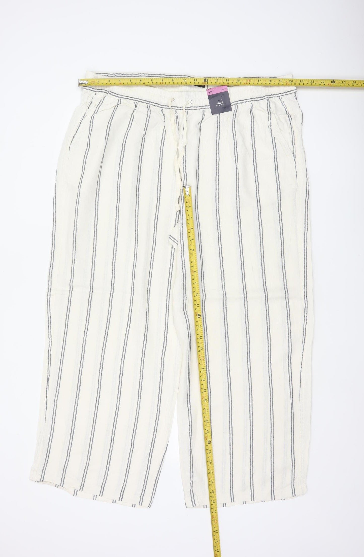 Marks & Spencer Women’s Ivory Stripe Wide Leg Trousers UK 22 Short
