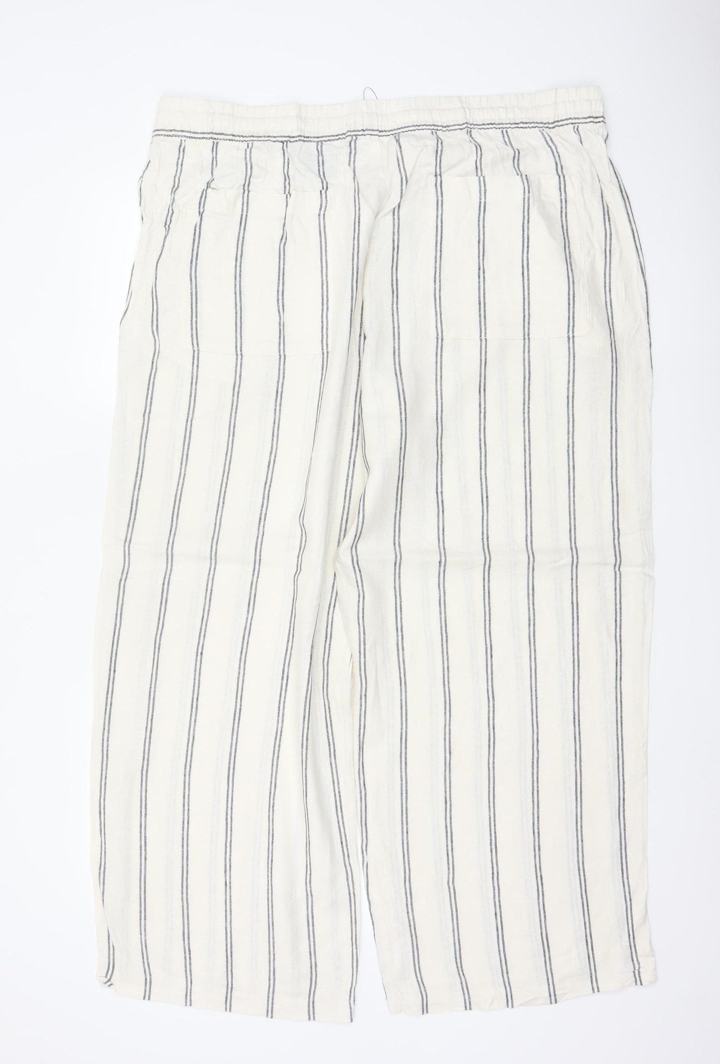 Marks & Spencer Women’s Ivory Stripe Wide Leg Trousers UK 22 Short