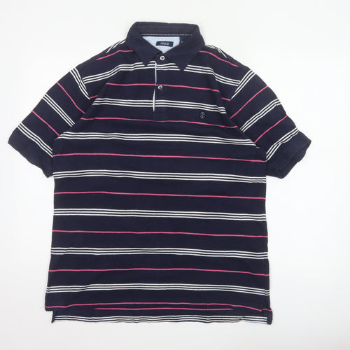 IZOD Men's Navy Pink White Striped Cotton Polo Shirt Size S Short Sleeve
