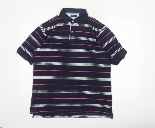 IZOD Men's Navy Pink White Striped Cotton Polo Shirt Size S Short Sleeve