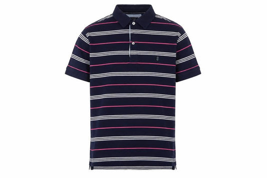 IZOD Men's Navy Pink White Striped Cotton Polo Shirt Size S Short Sleeve