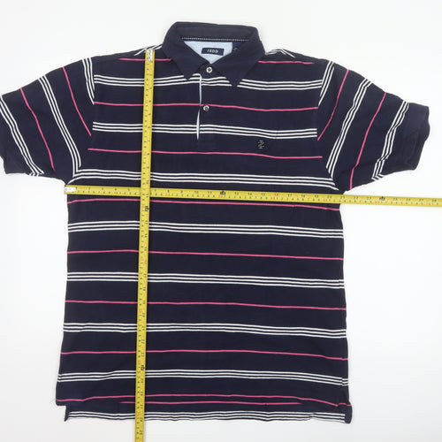 IZOD Men's Navy Pink White Striped Cotton Polo Shirt Size S Short Sleeve