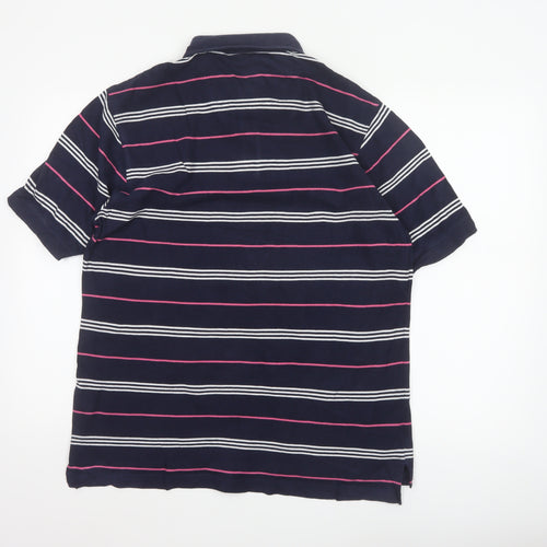 IZOD Men's Navy Pink White Striped Cotton Polo Shirt Size S Short Sleeve