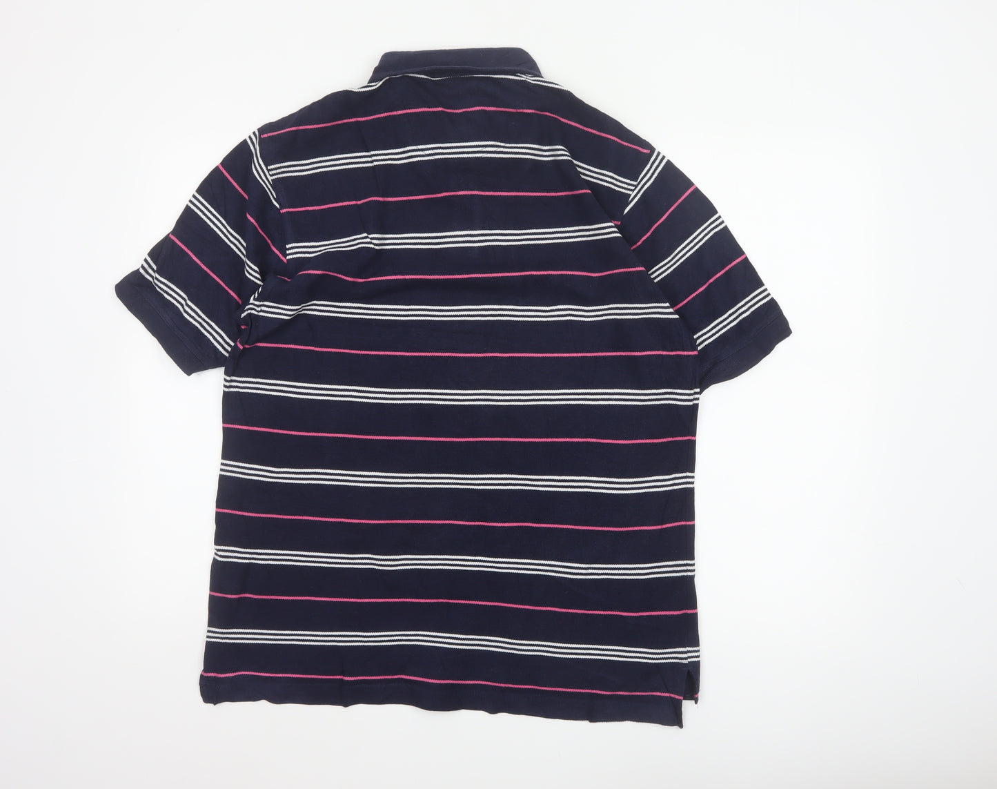IZOD Men's Navy Pink White Striped Cotton Polo Shirt Size S Short Sleeve