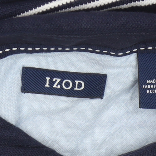 IZOD Men's Navy Pink White Striped Cotton Polo Shirt Size S Short Sleeve