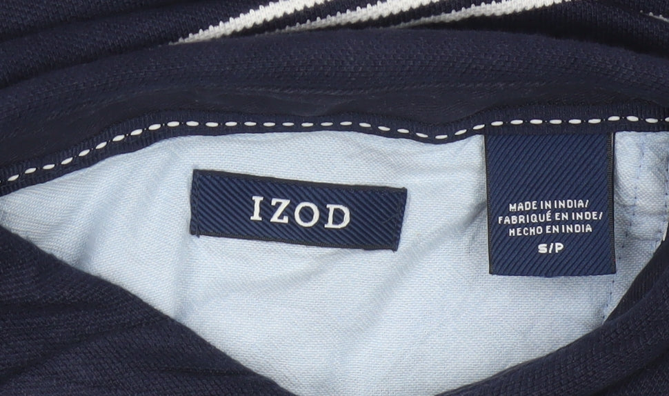 IZOD Men's Navy Pink White Striped Cotton Polo Shirt Size S Short Sleeve