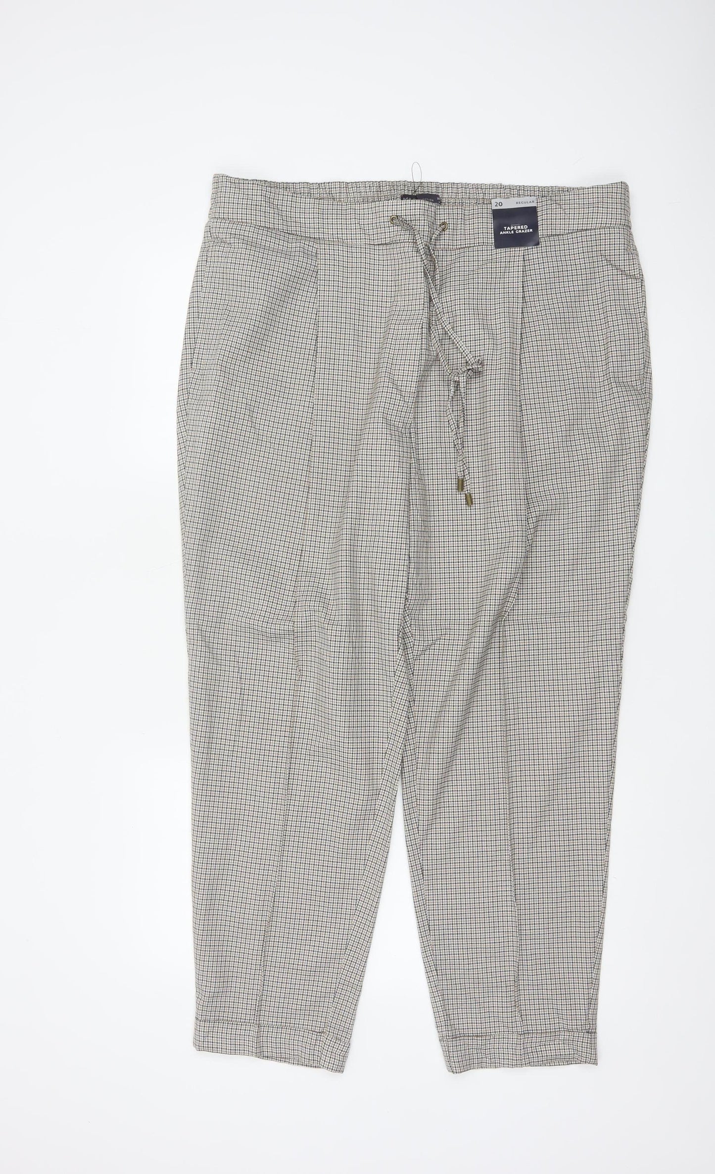 M&S Women’s Beige Check Tapered Ankle Grazer Trousers UK 20 Regular